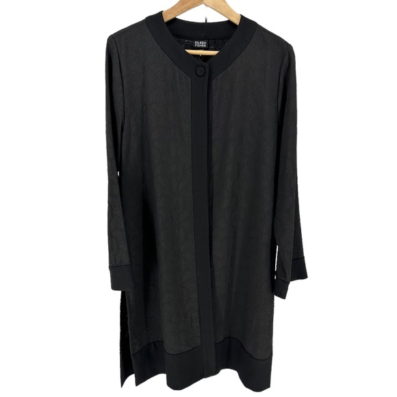 Eileen Fisher Black Jacquard Swirl Single Button Duster Long Cardigan Small NWT - Picture 1 of 12